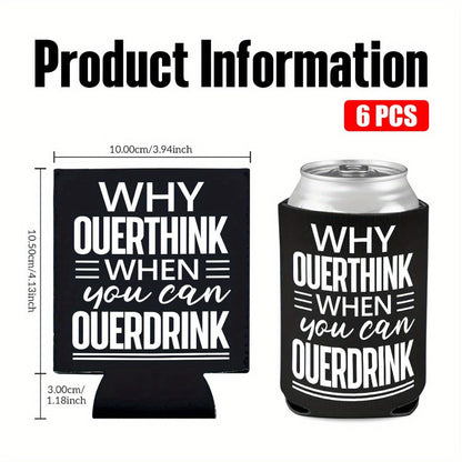 6-Pack Neoprene Beer Can Coolers with Funny Drinking Phrases – Insulated Drink Sleeves for Soda & Lager – Durable Cylindrical Can Huggers