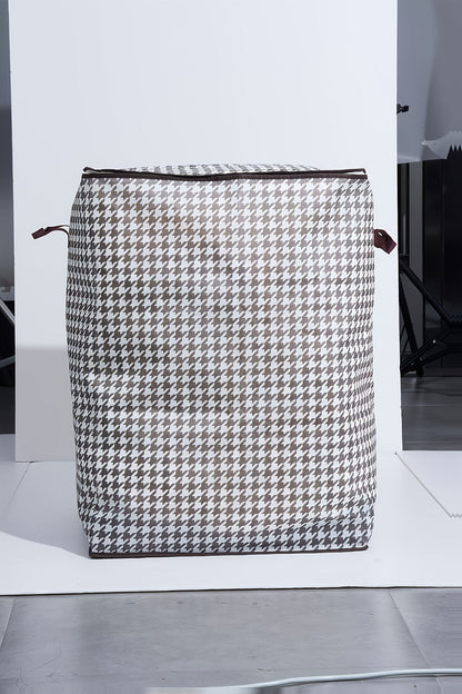 Four-Piece Houndstooth Fabric Storage Box Set with Handles, Double Zippers and Black-and-White Pattern