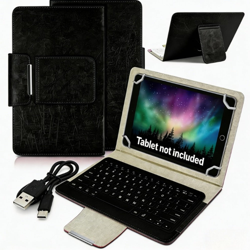Universal Tablet Case with Wireless Keyboard 10.1 Inch, Removable Bluetooth Keyboard, PU Leather Folio Cover
