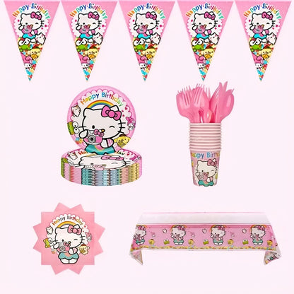 Party Decorations Hello Kitty 139-Piece Pink Birthday Set with Tableware, Banner, Balloons and Tablecloth