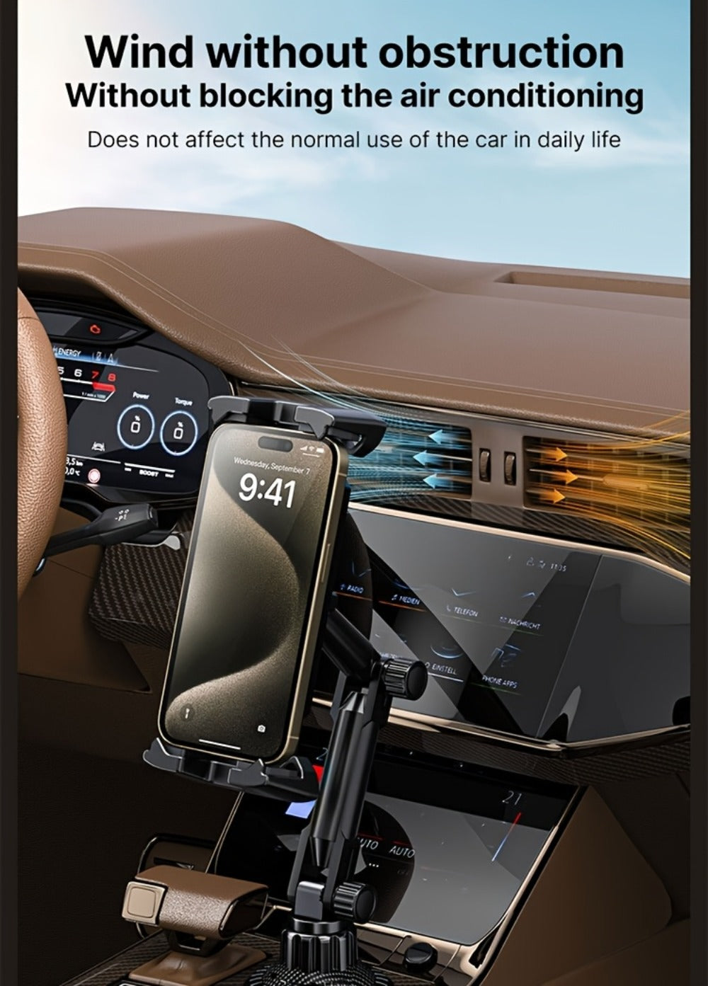 TP08 Cup-Base Car Phone Mount with Expanding Lower Base and Adjustable Clamp for 4–13-Inch Devices