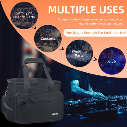 DJ Gig Bag with Removable Dividers, Padded Controller Mixer Carrying Case, Modular Interior, Touring Studio Travel Ready
