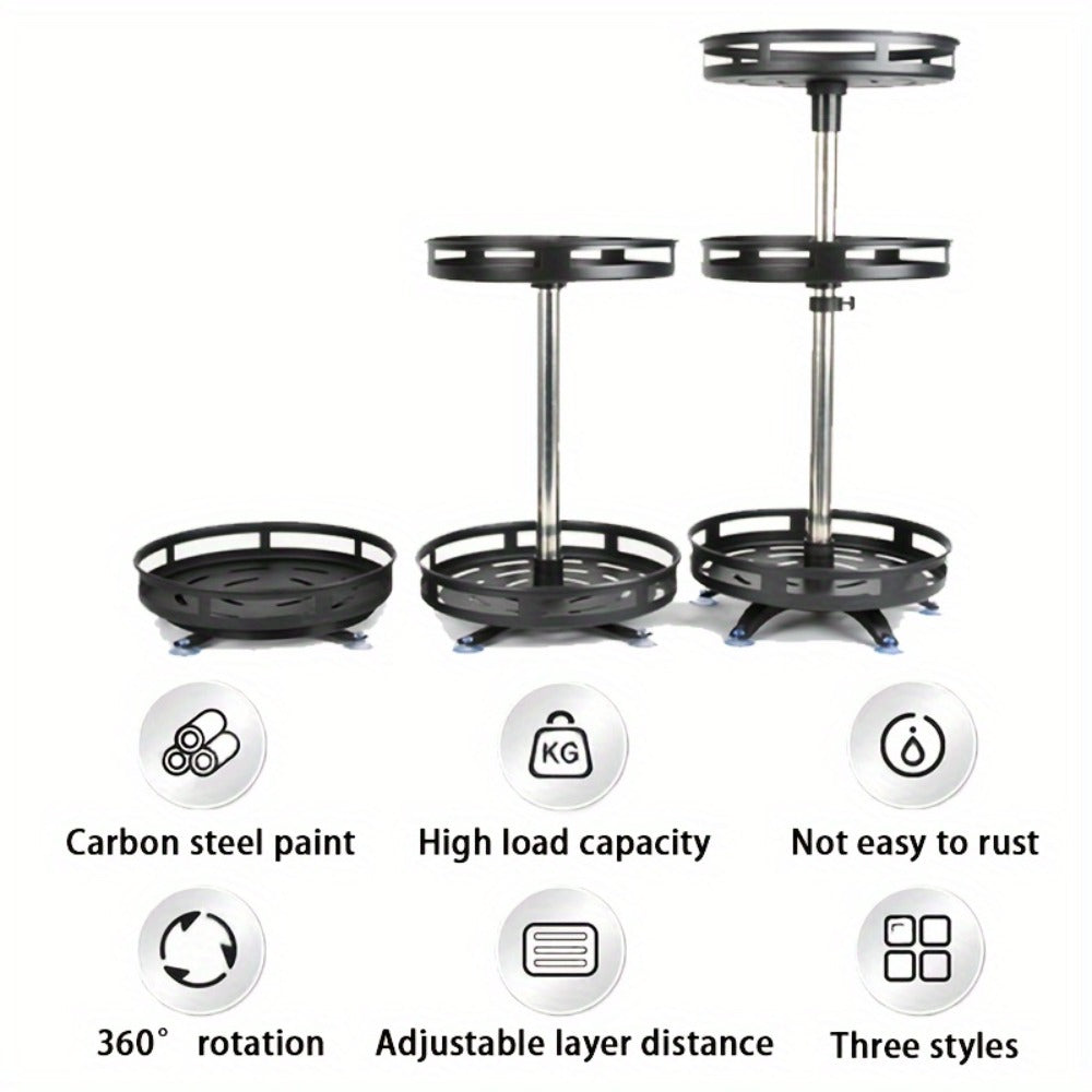 Rotating Spice Rack Kitchen Organizer with One, Two or Three Metal Tiers and 360-Degree Turntable Base