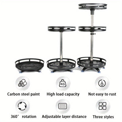 Rotating Spice Rack Kitchen Organizer with One, Two or Three Metal Tiers and 360-Degree Turntable Base
