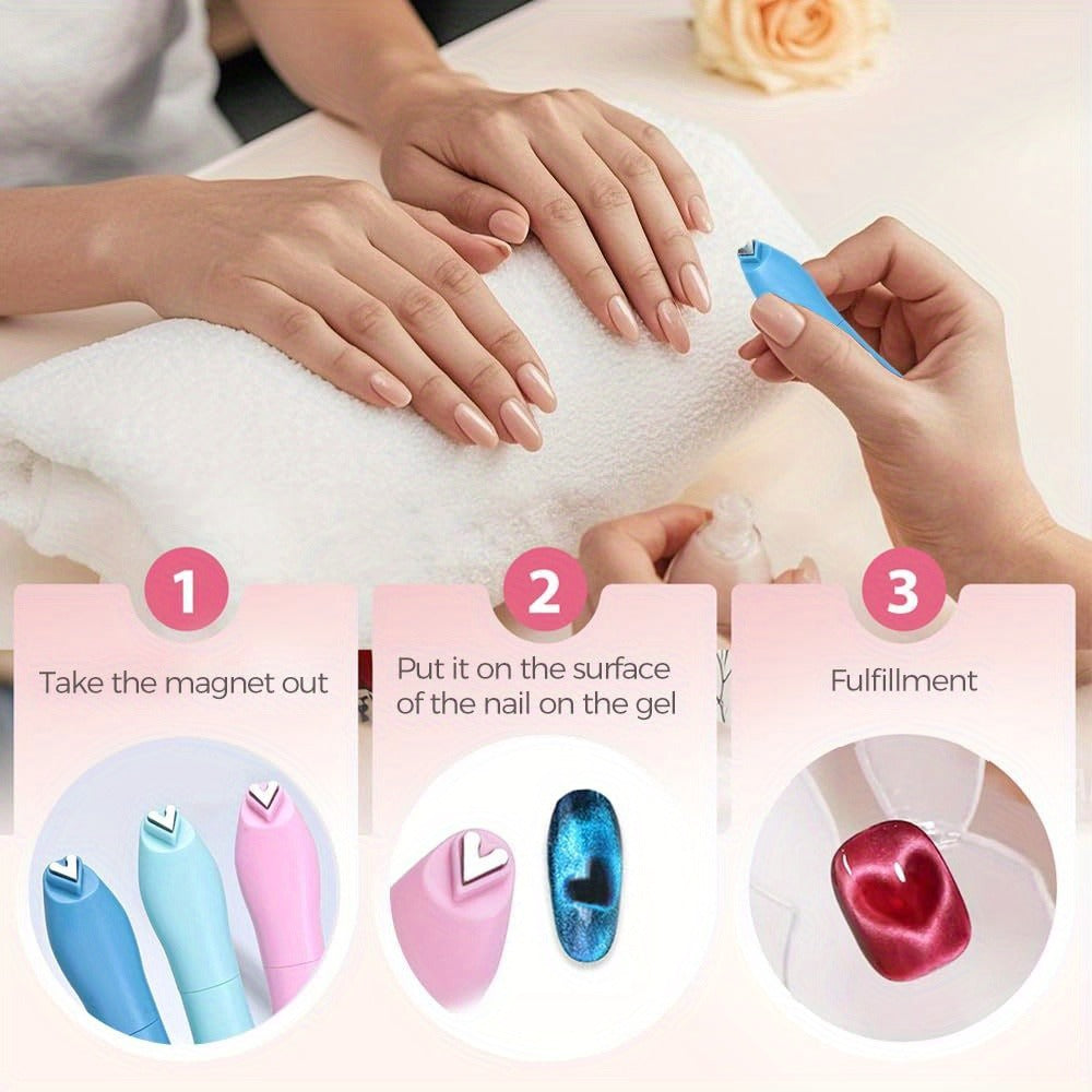 4-in-1 Y-Shaped Cat Eye Nail Magnet Stick Double Head – Heart & Multi-Pattern Magnetic Tool for Cat Eye Gel Polish Nail Art