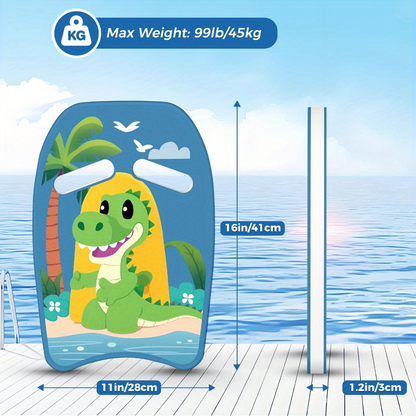 Kids Swimming Kickboard – Cute Dinosaur Cartoon Design, Blue Buoyant Foam Pool Training Aid for Toddlers Children