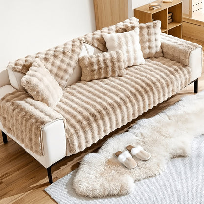 Sofa Cover Bubble Faux Rabbit Fur Panels with Silicone-Dot Backing for Seat, Armrest or Backrest