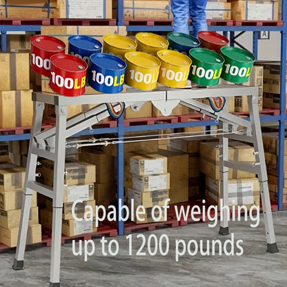 Folding Scaffold Step Stool Adjustable Height 39-79" Portable Steel Work Platform for Home Renovation Painting Car Washing RV Cleaning