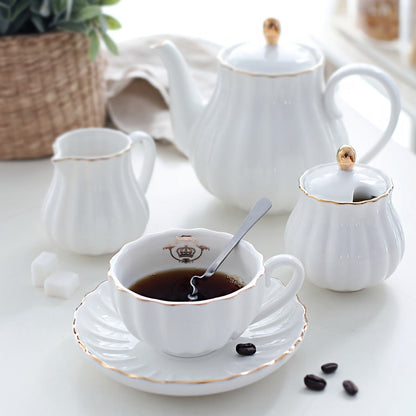 Porcelain Tea Set Service for 6 British Royal Floral Design with Teapot Sugar Bowl Cream Pitcher Teaspoons Tea Strainer 8oz Cups Saucers
