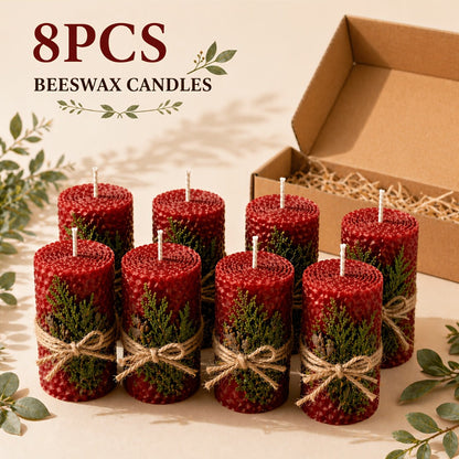 Honeycomb Beeswax Pillar Candles, 10cm by 3.5cm in Yellow, Purple, Red or Blue with Single or Eight-Piece Options