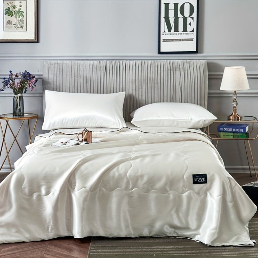 Cooling Satin Quilt Summer Comforter Ultra-Soft Breathable Lightweight Blanket, Machine Washable Satin Weave Bedspread for Home Dorm Hotel