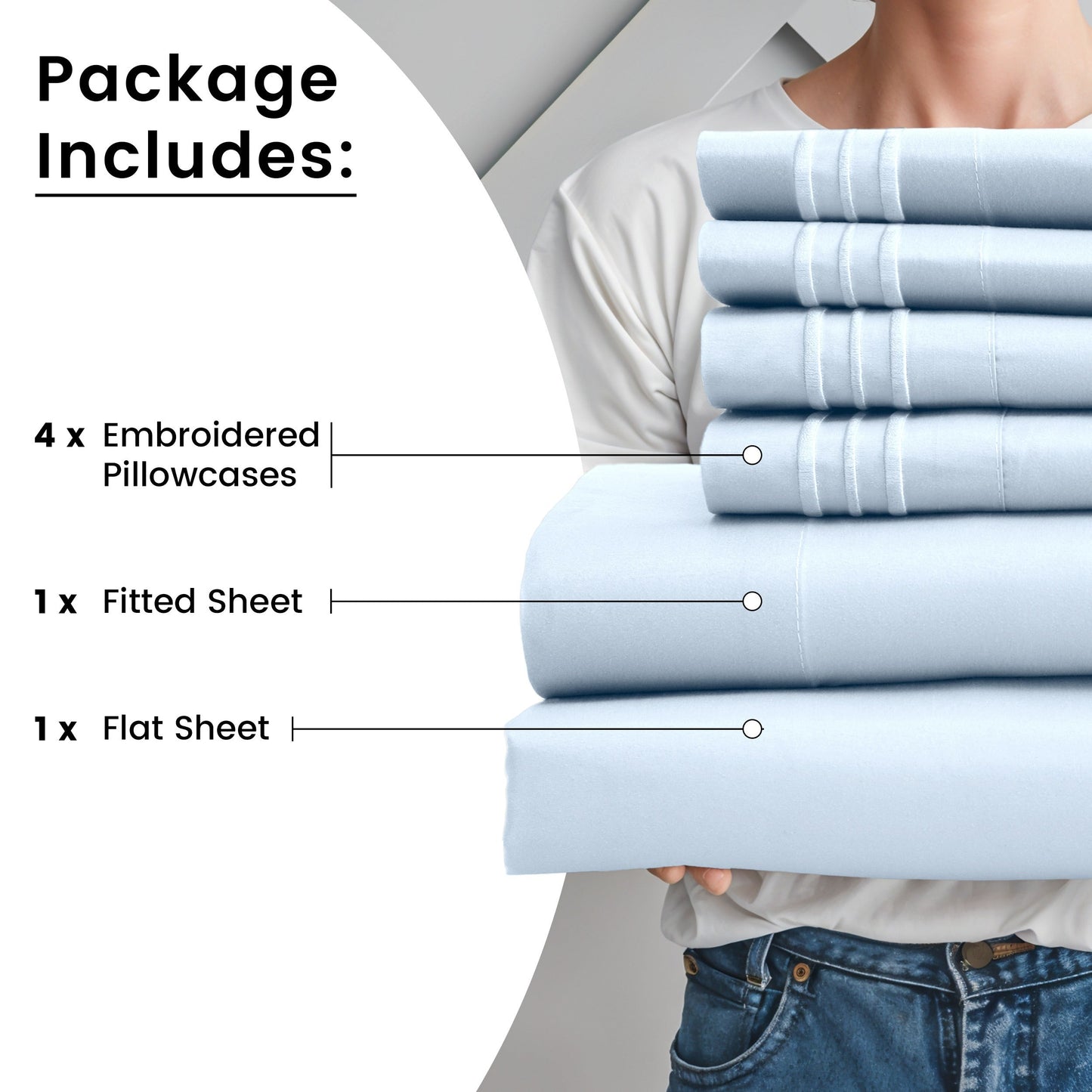 Fitted Sheet Set 6-Piece Brushed Polyester Deep Pocket Bed Sheets 20 Colors Hotel Luxury Bedding with Embroidered Pillowcases