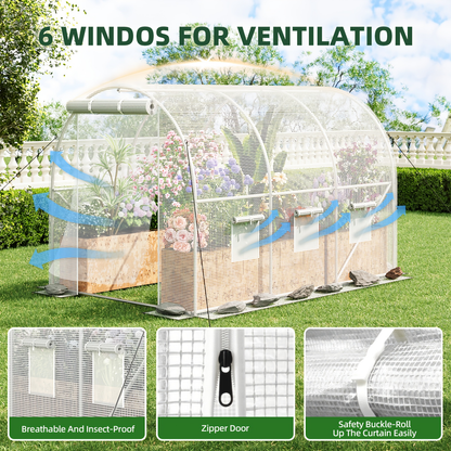 Outdoor Walk-In Greenhouse 10x6.6x6.6 FT – Dual Zippered Screen Doors, 6 Screen Windows & Reinforced Frame