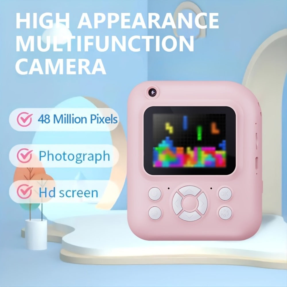 Instant Print Camera for Kids 48MP with Print Paper 32G TF Card 1080P FHD Video Flash MP4 Puzzle Game for a Home Lash Beauty Routine