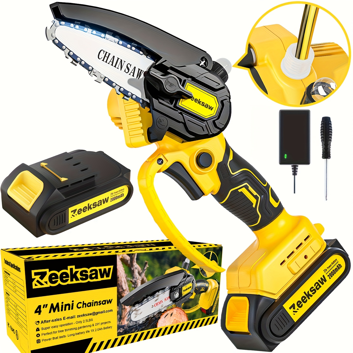 Cordless Mini Chainsaw 8 Inch with 2x2.0Ah Batteries & Charger, Auto Oiler, Chain Tensioning, 26ft/s Speed for Tree Branches & Yard Work
