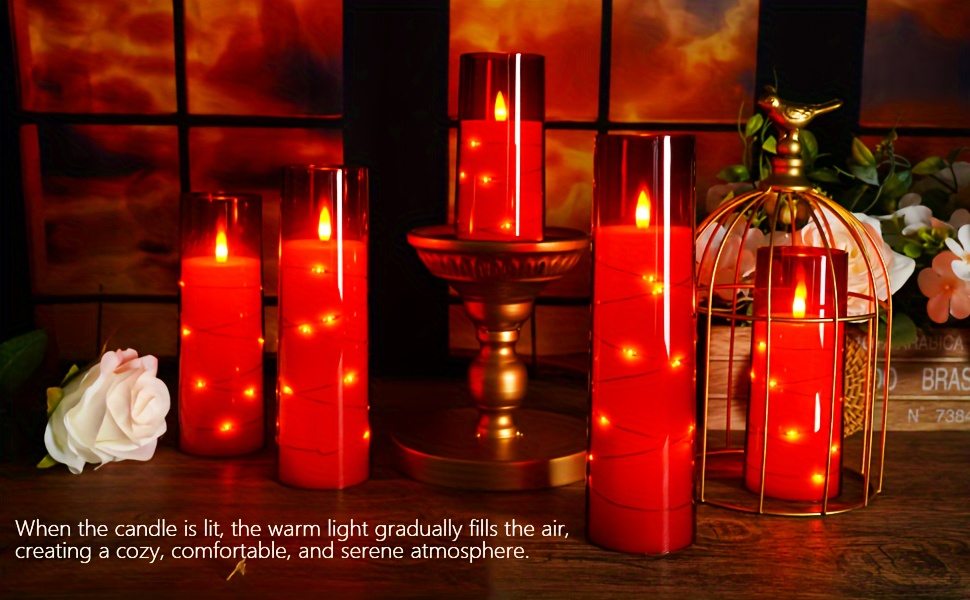 Flameless LED Candles with Remote Control Timer and Star String Lights Set of 5 or 7 Pillar Candles for Wedding Garden Home Decor