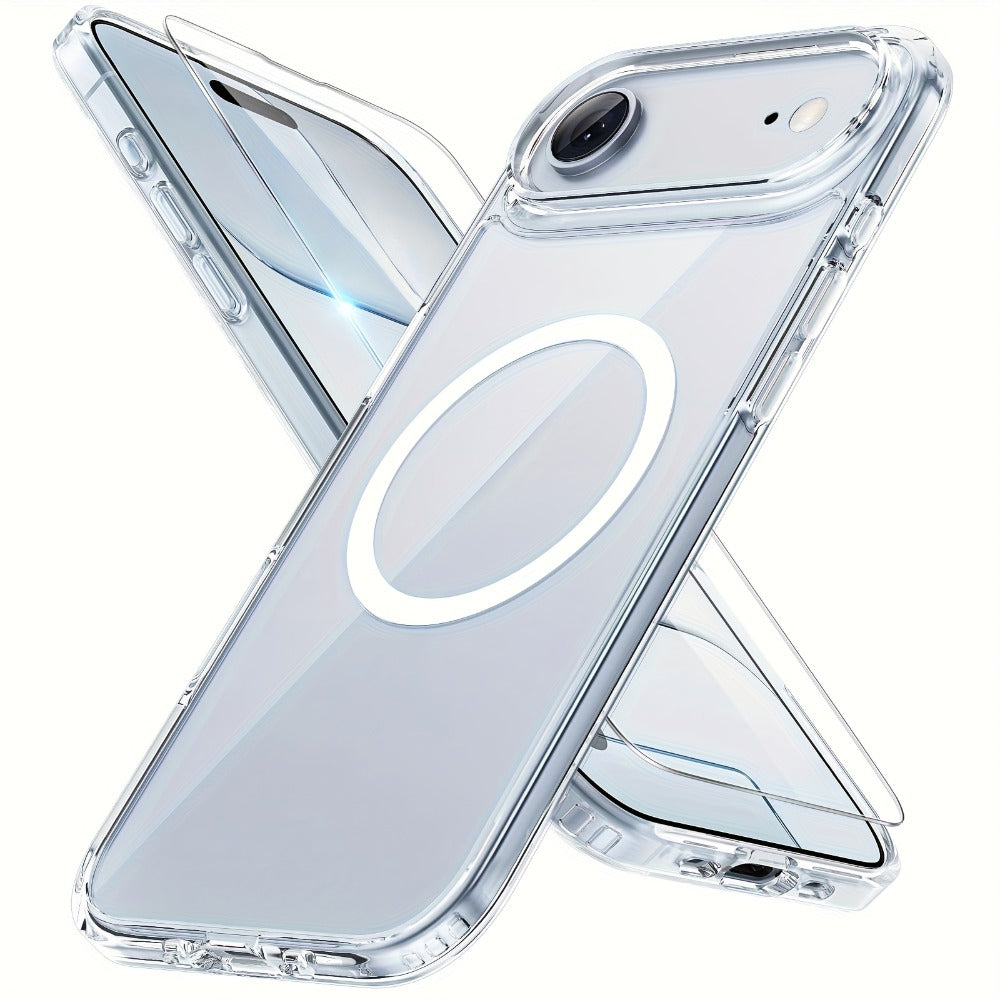 Phone Case Clear TPU and PC Three-Piece Bundle with Screen and Camera Lens Protectors for Select iPhone Models