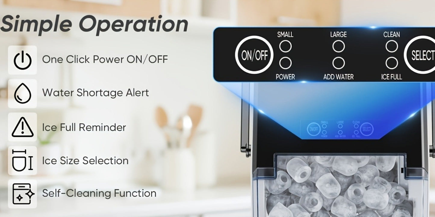 Countertop Bullet Ice Maker with 26.5 lb Daily Label, 9 Cubes per 6 Minutes, 1.5L Tank and Two Colors