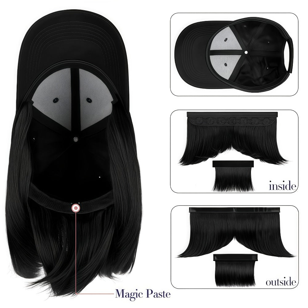 Baseball Cap Wig Women 2-in-1 Short Bob 12 Inch Glueless Synthetic Straight Breathable Adjustable Heat Resistant Natural Look Easy Wear 4