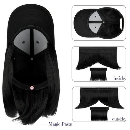Baseball Cap Wig Women 2-in-1 Short Bob 12 Inch Glueless Synthetic Straight Breathable Adjustable Heat Resistant Natural Look Easy Wear 4