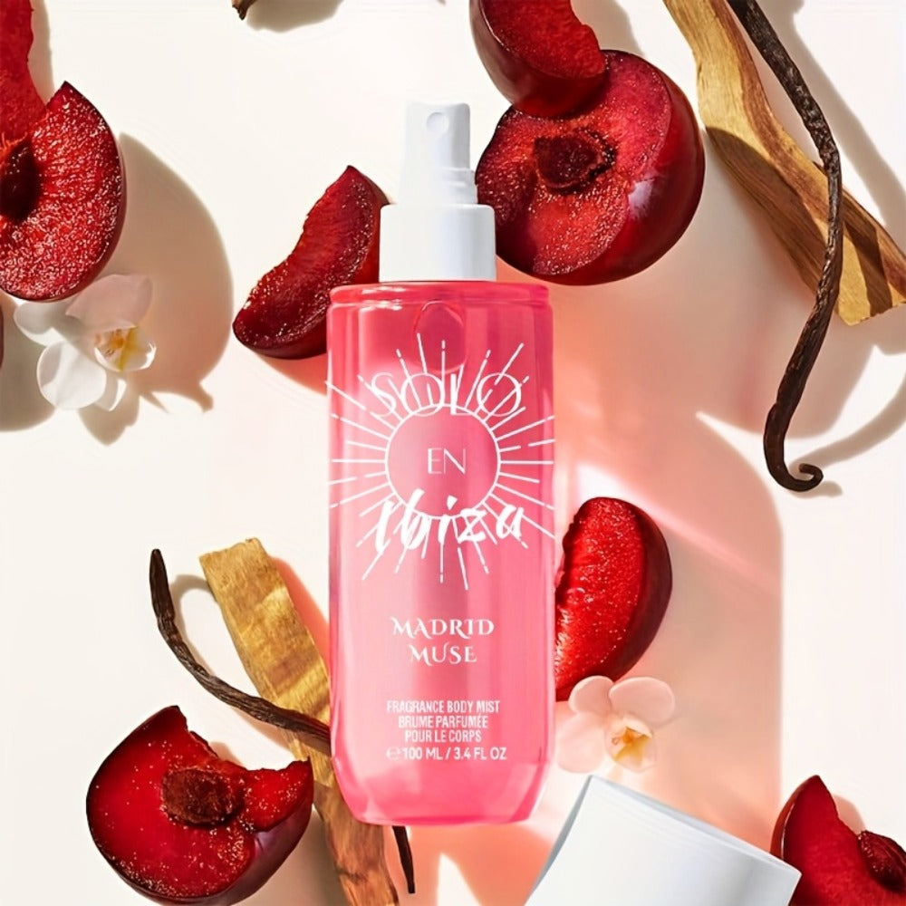 Body Hair Fragrance Mist Gift Set 2-Piece SOLO EN IBIZA Perfume Mist Body Cream Vanilla Fruit for Bath Time, Home Spa and Personal Care