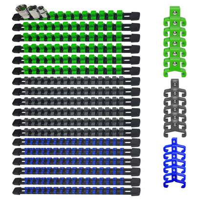 Socket Organizer Set with Rails – Heavy Duty ABS Socket Holder Rack for 1/4", 3/8" & 1/2" Drive – Tool Storage Kit for Toolbox