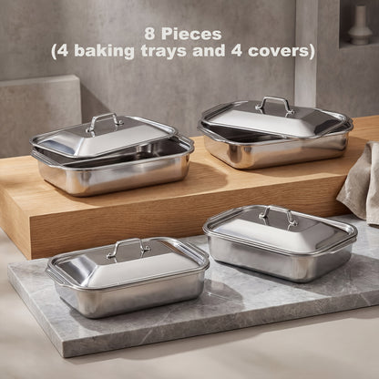 Stainless Steel Baking Sheet Pan Set with Lids, Nonstick Oven Trays & Roasting Pans for Baking Bread Desserts Seafood
