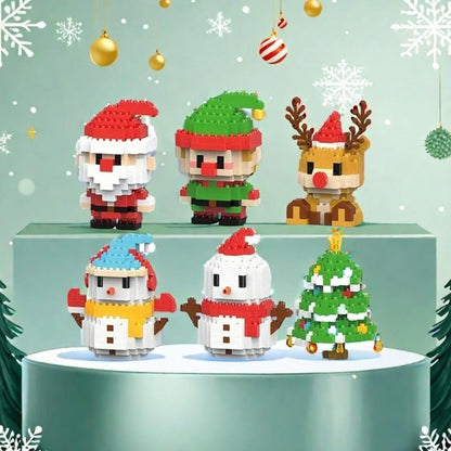 Building Block Set Christmas Mini Figures, 1052 Pieces Across 6 Boxes with Santa, Elf, Reindeer, Snowman and Tree Models