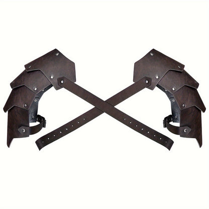 Medieval Shoulder Armor Double Pauldron for Men & Women – Embossed PU Faux Leather Warrior Pauldrons for Halloween LARP Cosplay Renaissance