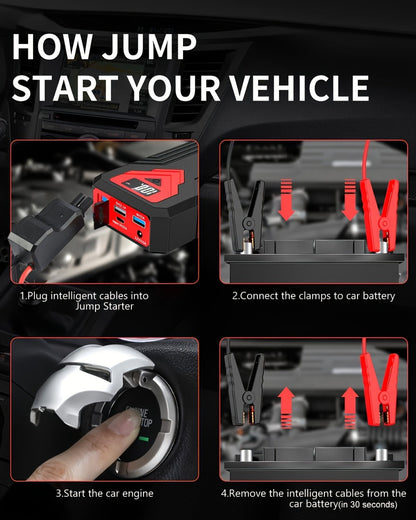 12V Jump Starter with F07, F13, F19 or F03 Black Model Options, Digital Display, LED Light and USB Connections