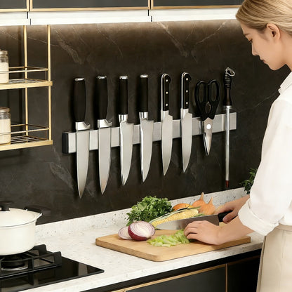 Magnetic Knife Holder Wall Mounted, Stainless Steel Punch-Free Knife Strip Rack for Kitchen, Holds Chef Knife Santoku Bread Knife