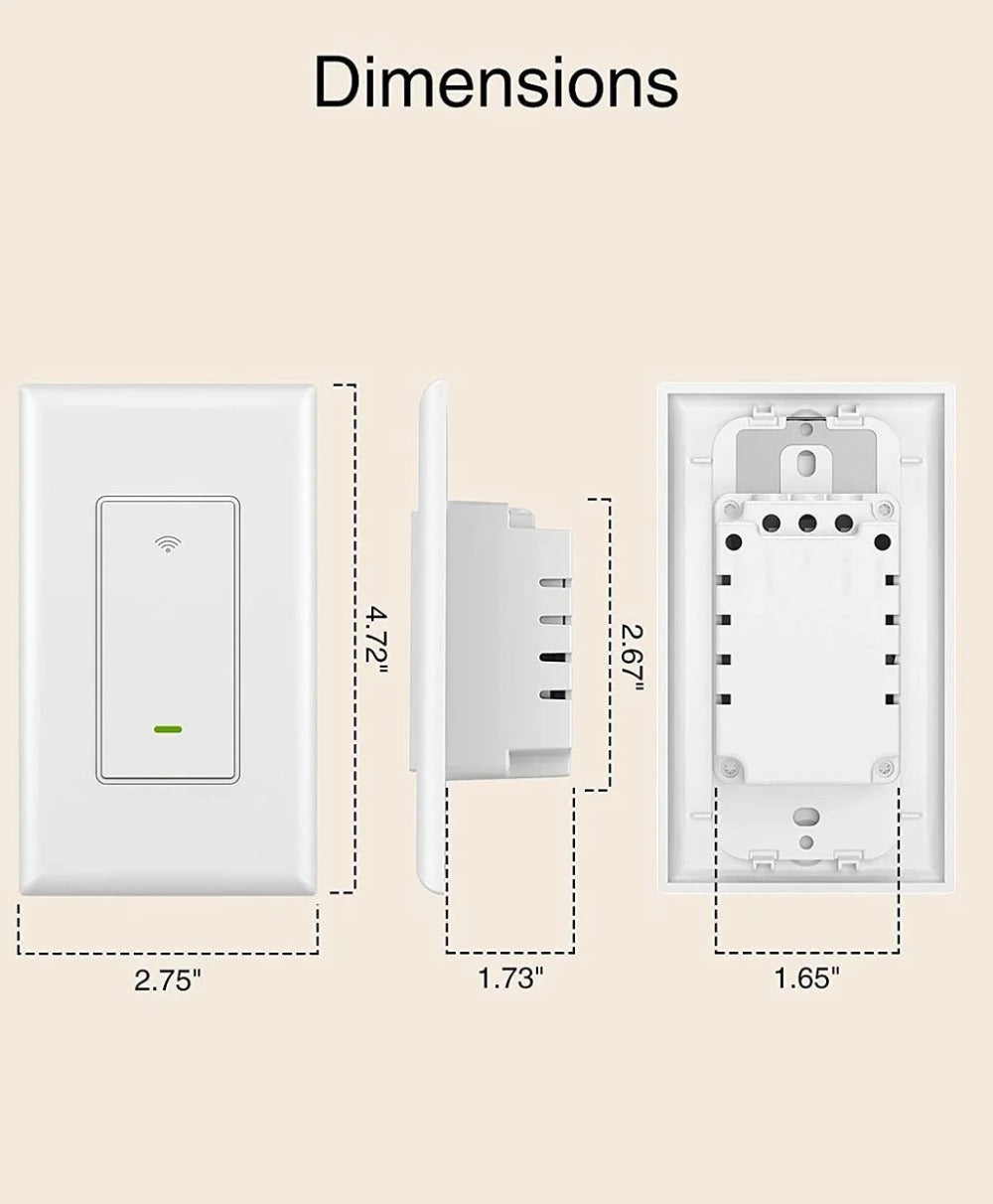 White Single-Pole and 3-Way WiFi Wall Switch in One-, Two- or Four-Piece Packs with App, Voice and Timer Control