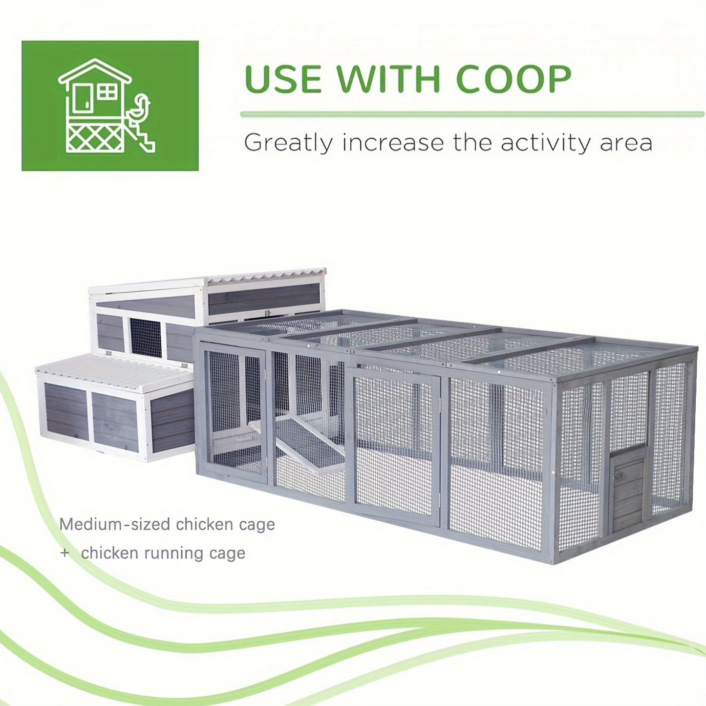 Wooden Chicken Coop with 2 Large Nesting Boxes for 4-6 Chickens, 59" Outdoor Hen House with PVC Roof