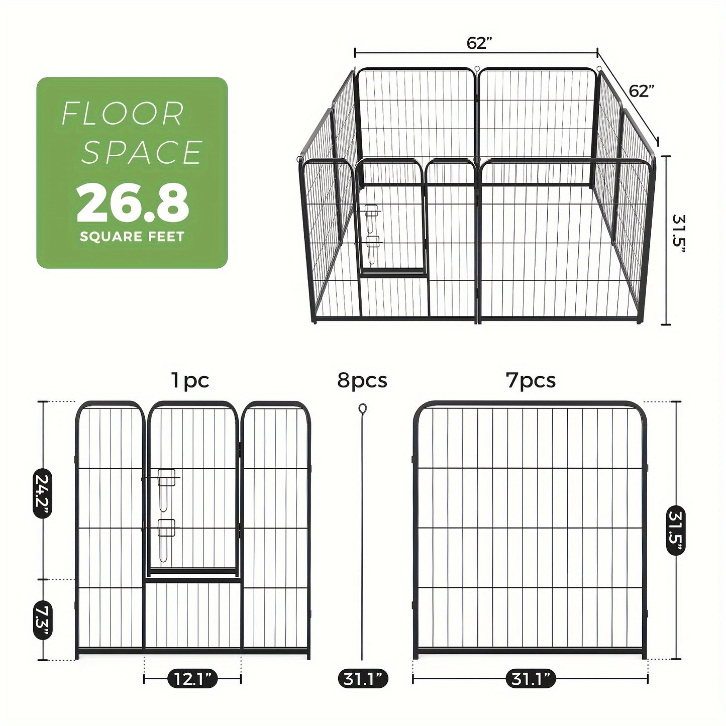 Metal Dog Playpen with Door DIY 8 or 16 Panel Foldable Pet Pen for Small Medium Large Dogs Puppies Easy Assemble Indoor Outdoor Use 24 32 40