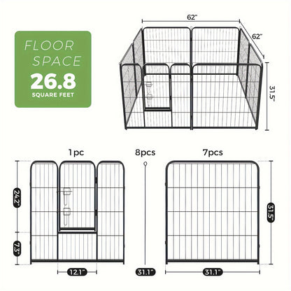 Metal Dog Playpen with Door DIY 8 or 16 Panel Foldable Pet Pen for Small Medium Large Dogs Puppies Easy Assemble Indoor Outdoor Use 24 32 40