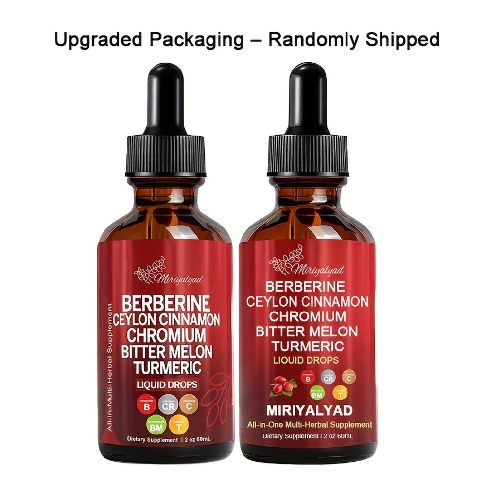 Berberine Blood Sugar Support Liquid Drops 2 fl oz with Ceylon Cinnamon Chromium Bitter Melon Turmeric