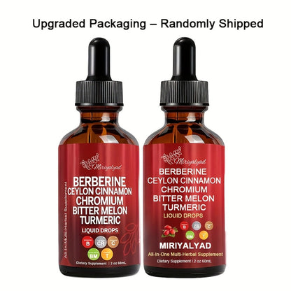 Berberine Blood Sugar Support Liquid Drops 2 fl oz with Ceylon Cinnamon Chromium Bitter Melon Turmeric