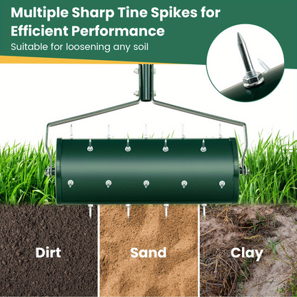 Rotary Lawn Aerator 18" Spike Drum with 27 Galvanized Steel Spikes, Fillable with Sand or Stone
