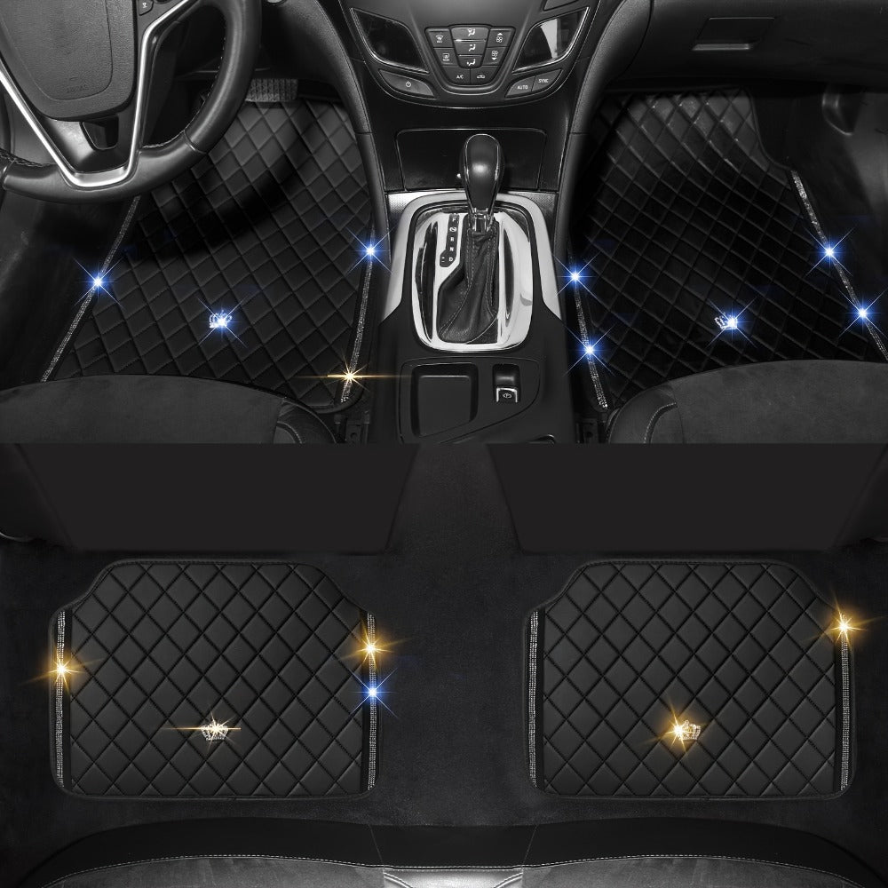 Quilted Crown Car Floor Mats, Four-Piece Set in Red, Black or Prismatic Embossed Style Options