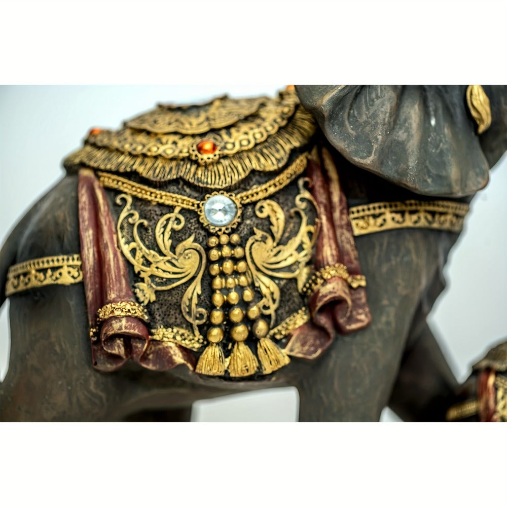 Elephant Statue Figurine for Home Decor – Mama & Baby Elephant Trunk Up Lucky Sculpture 12 Inch Polyresin Good Luck Ornament for Living Room