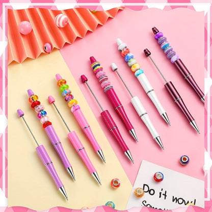 Beadable Pens Bulk 40/60pcs, DIY Bead Ballpoint Pens with Black Ink Shaft, Assorted Random Colors for DIY Crafts