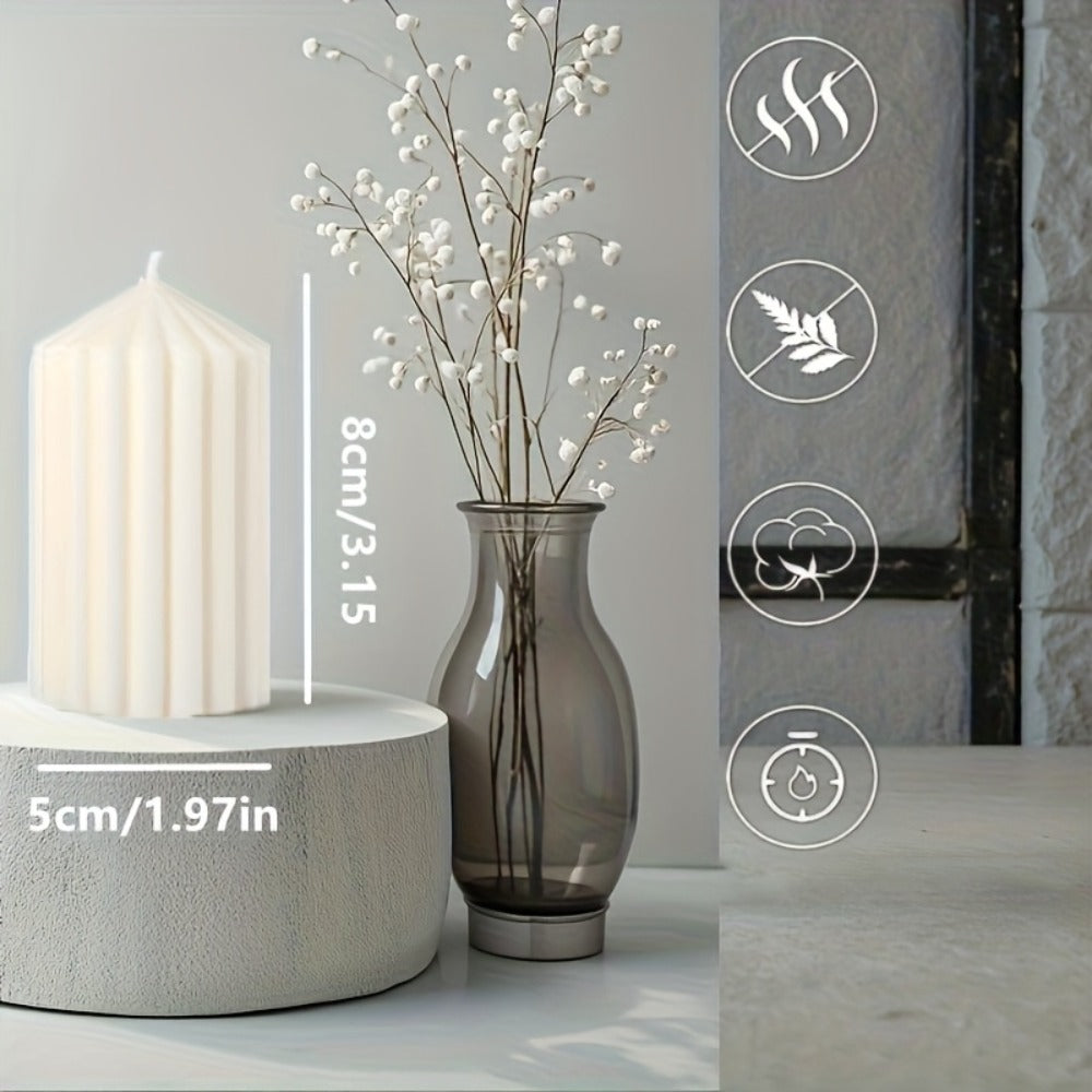 White Ribbed Soy Wax Pillar Candle Pair with Two Matched Sizes or One-of-Each Mixed-Size Option