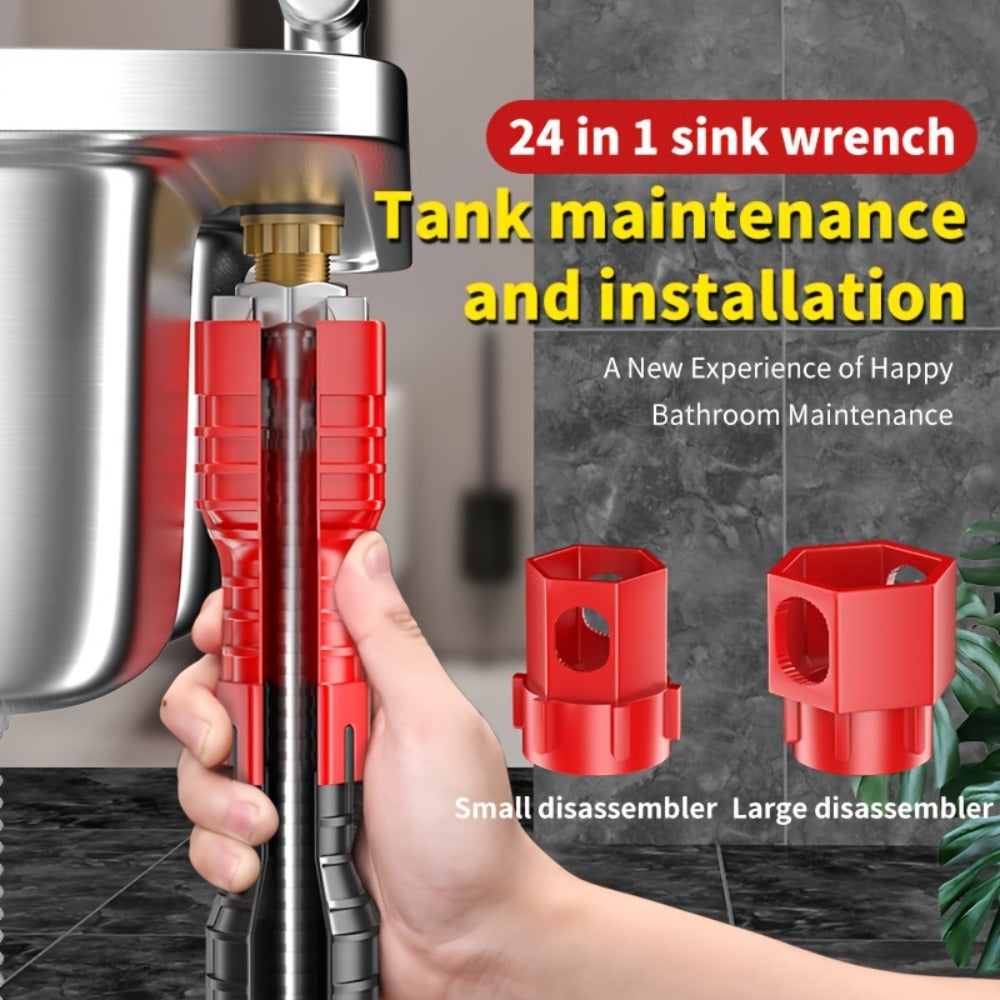Sink Wrench Kit 18-in-1 Plumbing Tool Set – Universal Faucet Basin Wrench for Tight Spaces, Non-Slip Ergonomic Handle