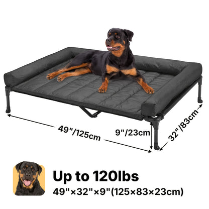 Elevated Dog Bed with Cooling Mesh & Removable Bolster Pillow Top Mat – Raised Dog Cot Bed, No-Slip Feet, Breathable Dog Sofa Bed for Indoor