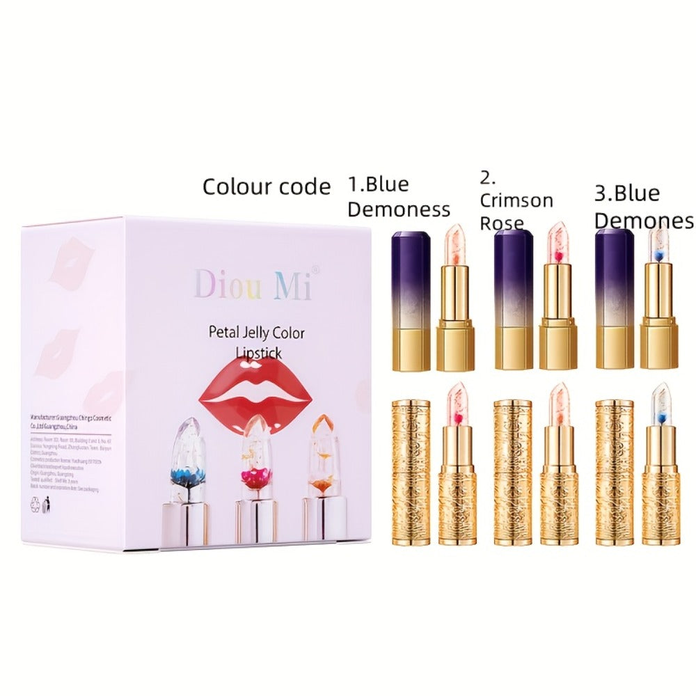 Jelly Flower Lipstick Set 6-Pack Color Changing Lip Balm Temperature Activated Tint Hydrating Squalane Formula Moisturizing Tinted Lip Gloss