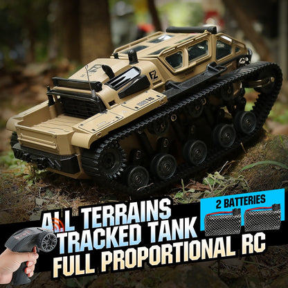 Full-Proportional RC Tracked Tank with LED Lights, Alloy Door Open Military War Vehicle Off-Road Remote Control Tank for Kids Adults