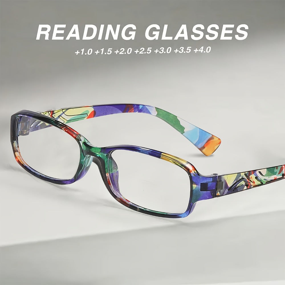 Reading Glasses 5-Pack Square Multicolor Printed Frames with Lens Design and 1.0x to 4.0x Options