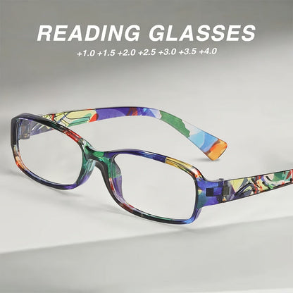 Reading Glasses 5-Pack Square Multicolor Printed Frames with Lens Design and 1.0x to 4.0x Options