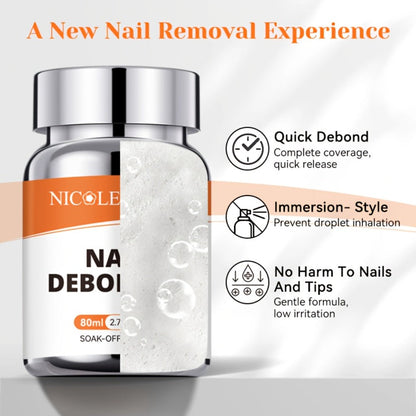 Press On Nail Debonder Remover 80ml – Fast 3-5 Second Soak-Off Liquid for False Tips, Rhinestone Glue Remover, No Damage Easy Dissolve
