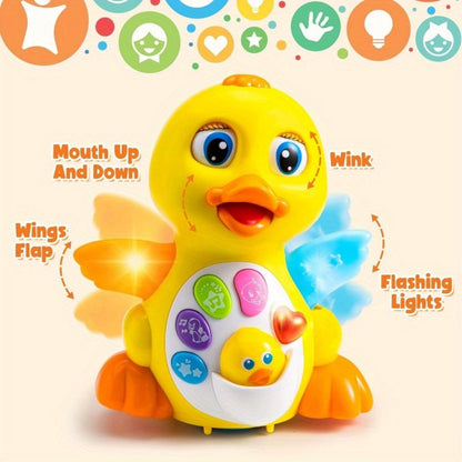 Musical Walking Duck Toy with Five Front Buttons, Flashing Wings and Rotating Wheel Base Pictured
